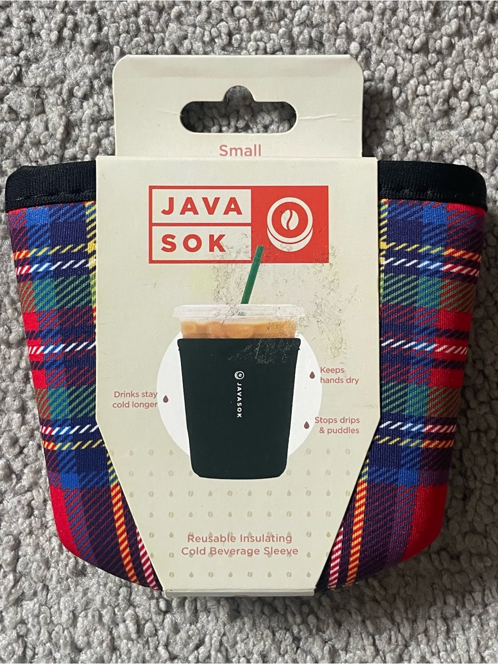 JAVASOK Red Plaid "Scottish Tartan" Tumbler/Cold Cup Sleeve/Koozie,Small